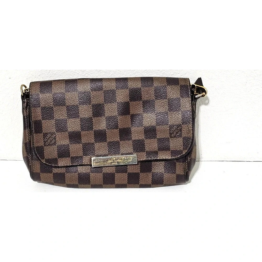 LOUIS VUITTON Favorite PM Damier Ebene Crossbody Bag FRANCE‎  Du1154 Color Brown